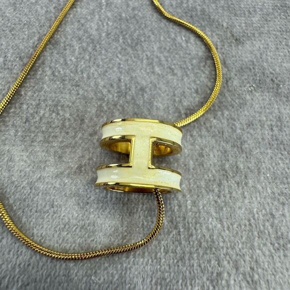 Hermes Ash H Metal Necklace in Gold and Ivory - Picture 9 of 10
